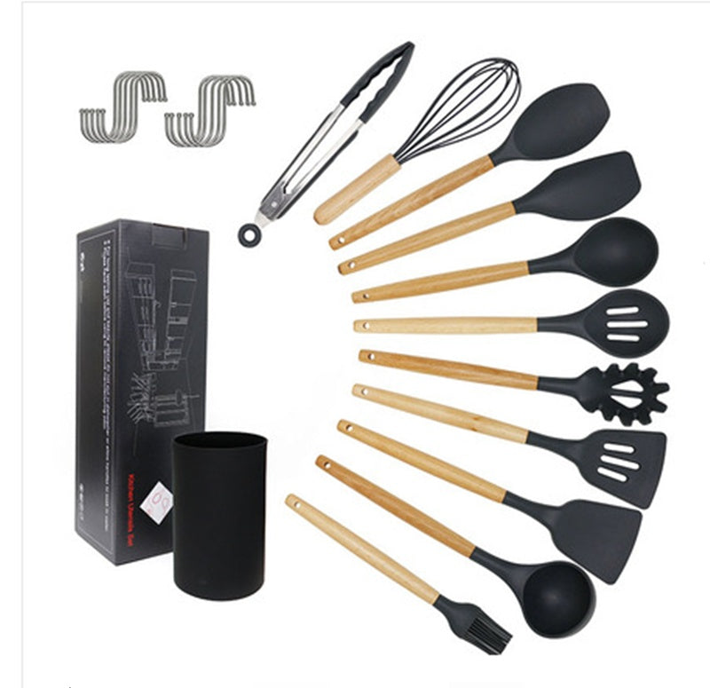 Set de 11 Ustensiles de Cuisine en Silicone & Bois – Pratique & Résistant !