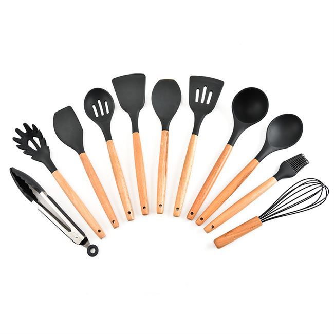 Set de 11 Ustensiles de Cuisine en Silicone & Bois – Pratique & Résistant !