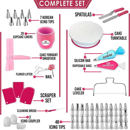 Kit Plateau Tournant pour Décoration de Gâteaux - 200 Accessoires Inclus pour Pâtisserie