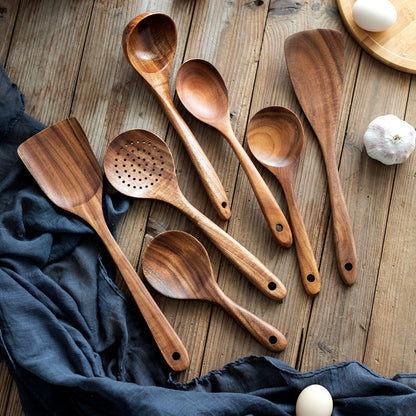 Ensemble d'Ustensiles de Cuisine en Bois de Teck - Élégance & Polyvalence !