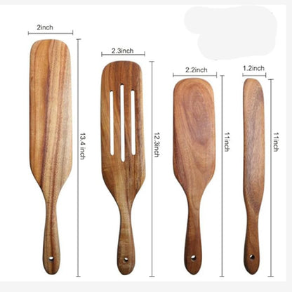 Ensemble d'Ustensiles de Cuisine en Bois de Teck - Élégance & Polyvalence !