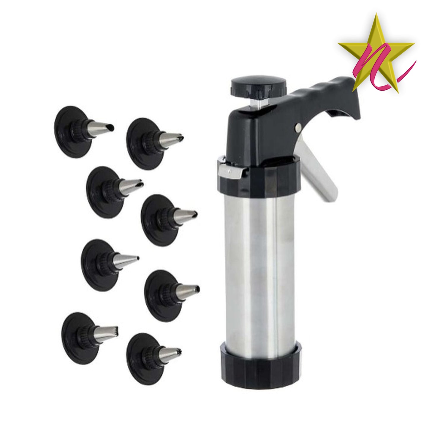 Siphon en Plastique et Acier Inoxydable - 8 Embouts Inclus pour Crèmes et Mousses